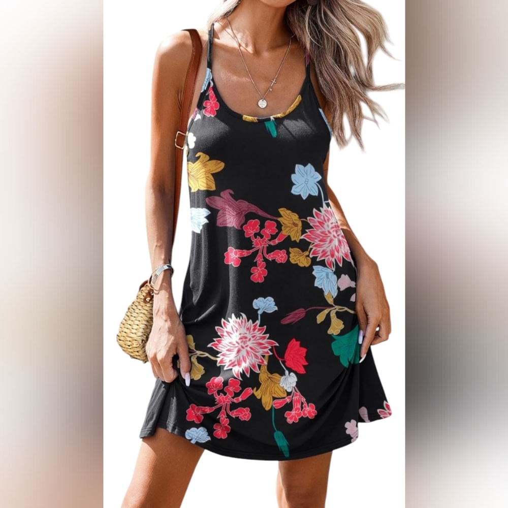 🆕 Women's Floral Print Racerback Mini Dress/Nightgown